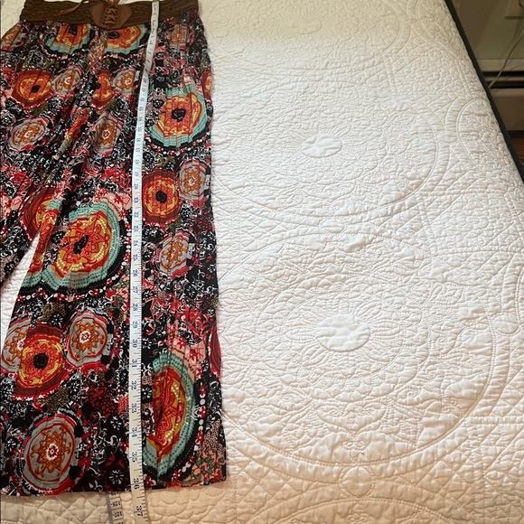 Boho Multi-Color Printed Maxi Skirt with Brown Waist Tie - Picture 2 of 5